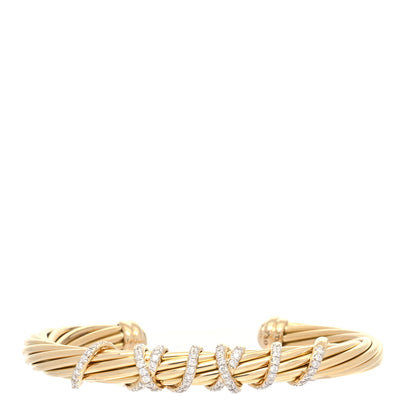 David Yurman 18K Yellow Gold Diamond 6mm Helena Center Station Cuff Bracelet 1 of 5