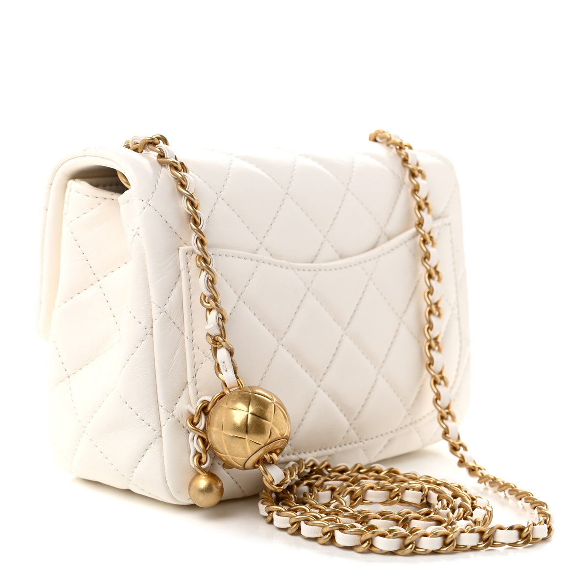 Lambskin Quilted Mini Pearl Crush Flap White