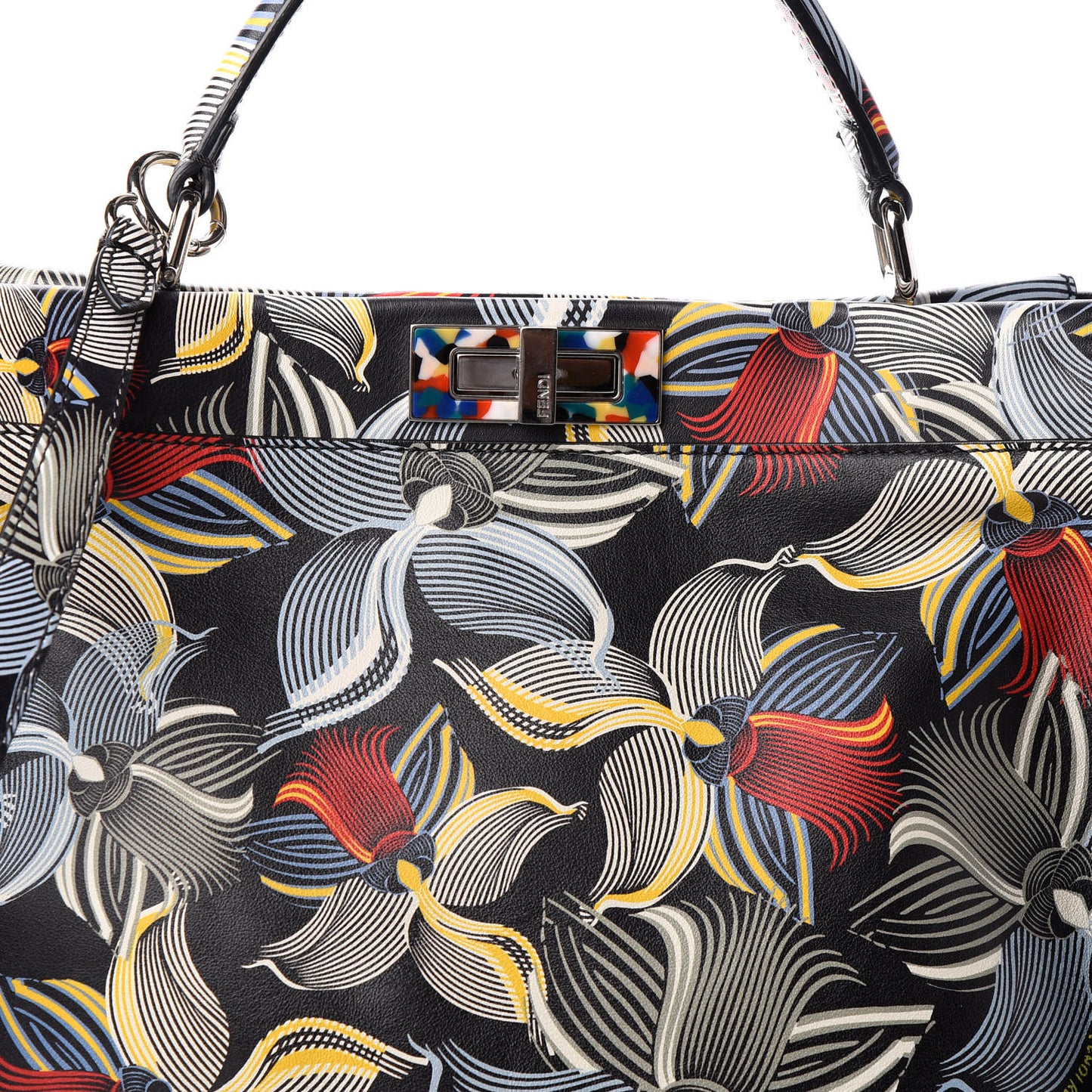 Calfskin Orchid Large Peekaboo Iconic Satchel Black Multicolor