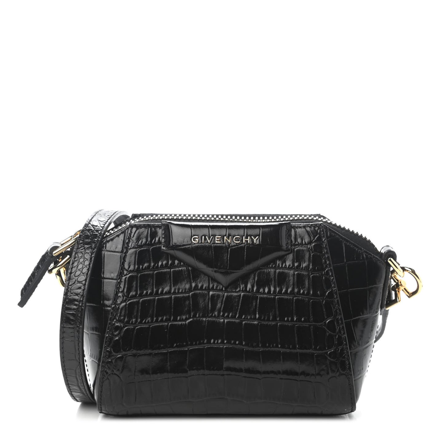 Calfskin Crocodile Embossed Nano Antigona Black