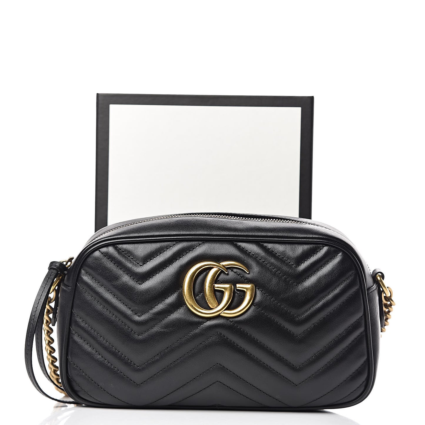 Calfskin Matelasse Small GG Marmont Chain Shoulder Bag Black