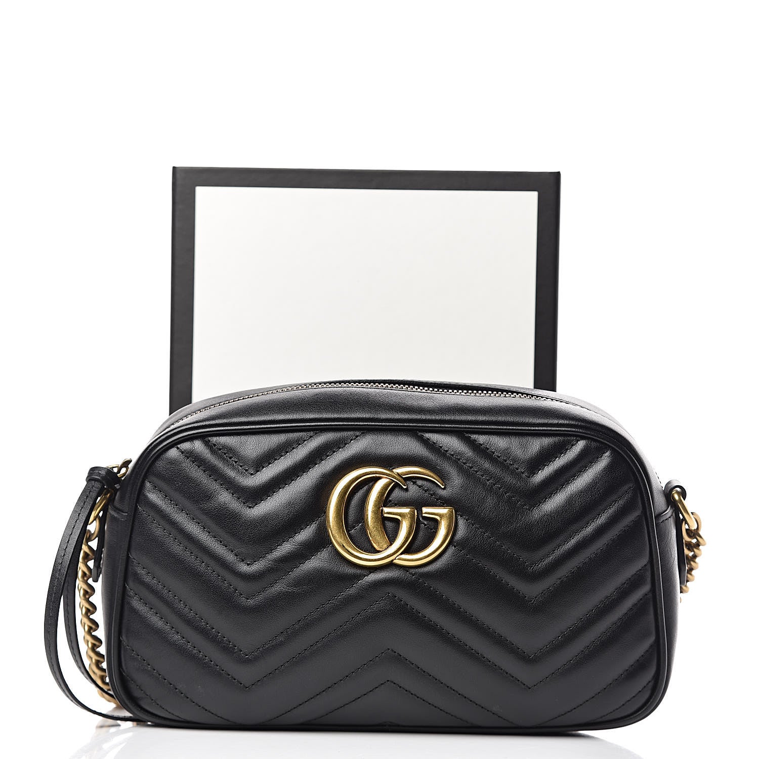 Gucci Calfskin Matelasse Small GG Marmont Chain Shoulder Bag Black 14 of 14