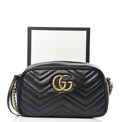 Gucci Calfskin Matelasse Small GG Marmont Chain Shoulder Bag Black 14 of 14