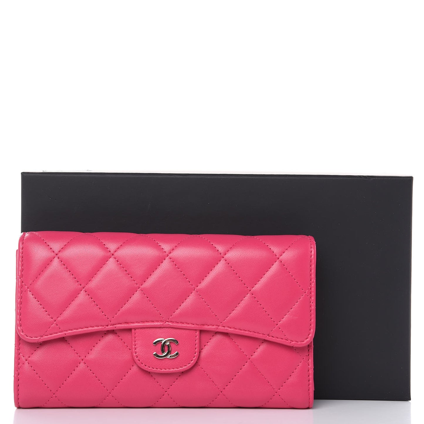 Lambskin Quilted Large Flap Wallet Pink