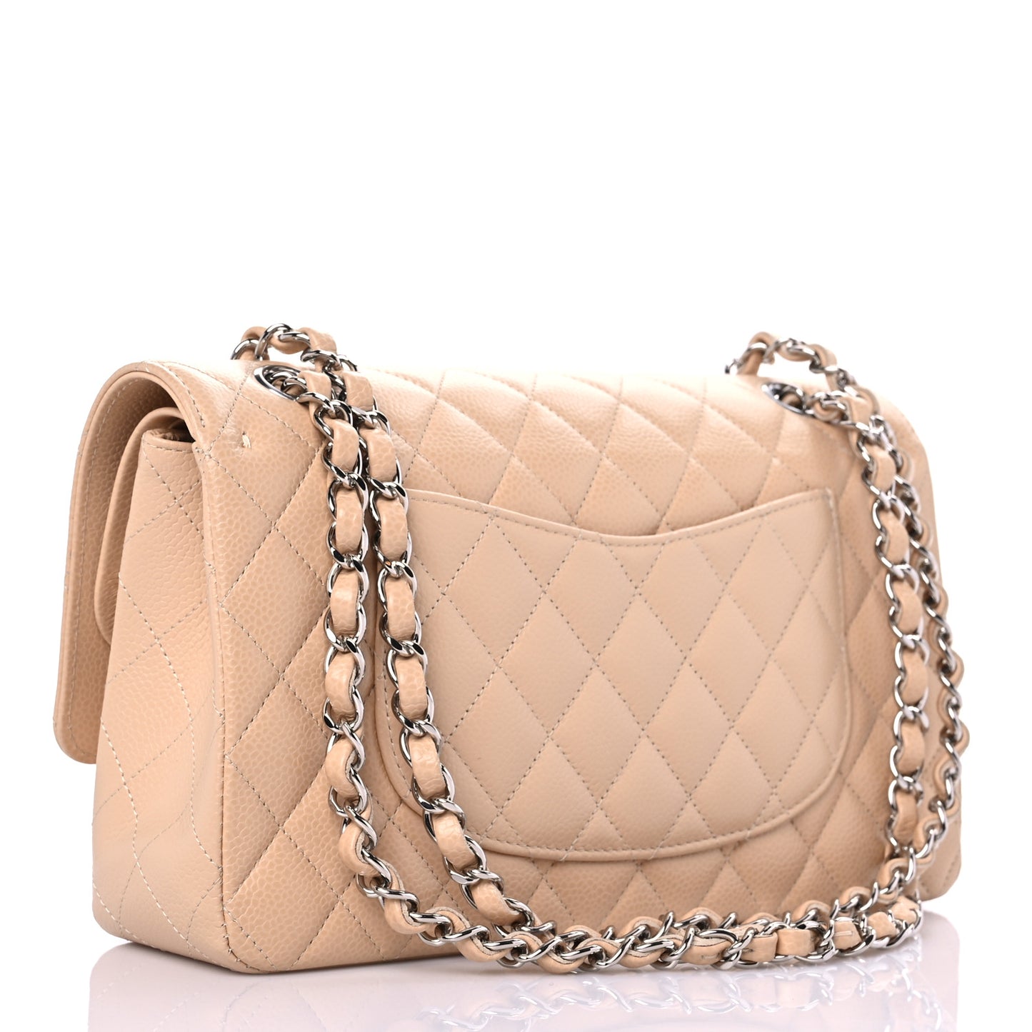Caviar Quilted Medium Double Flap Beige Clair