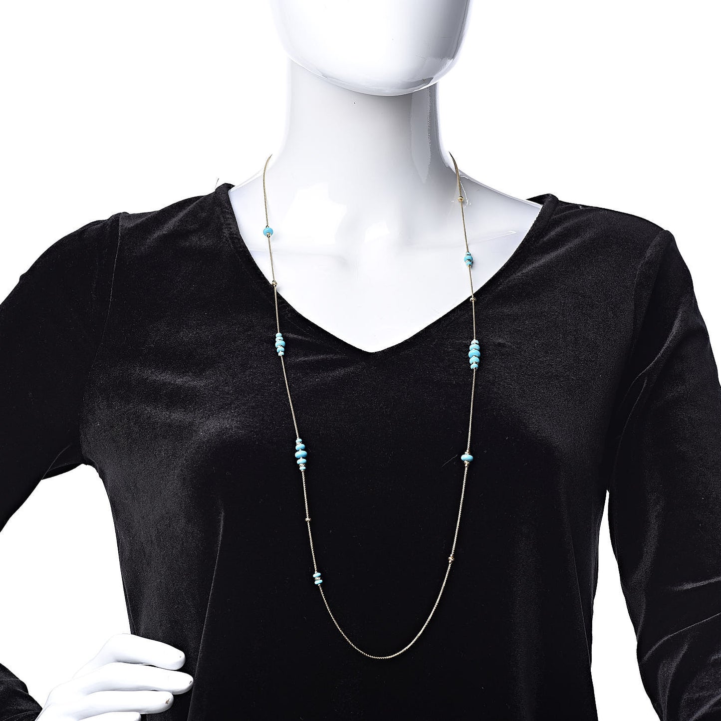 18K Yellow Gold Turquoise Rio Rondelle Long Station Necklace