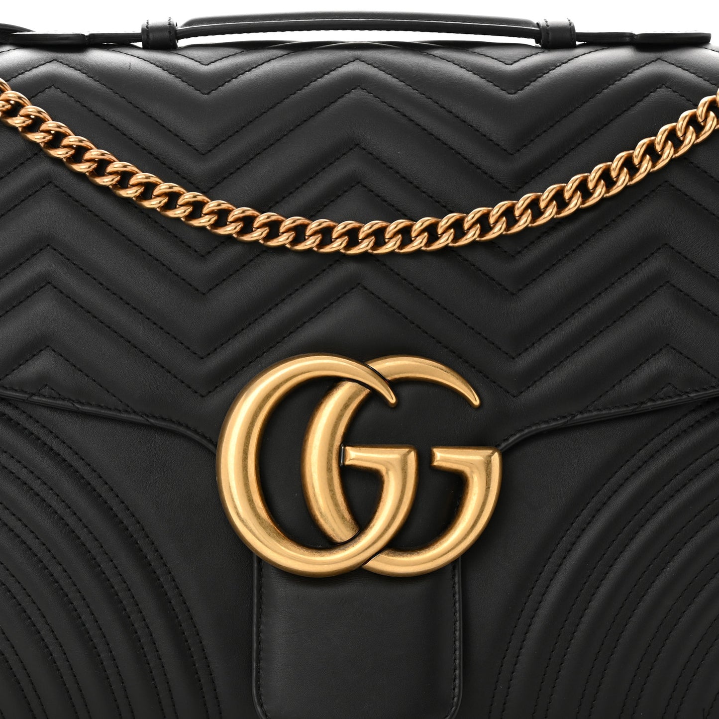 Calfskin Matelasse Maxi GG Marmont Top Handle Shoulder Bag Black
