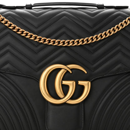 Gucci Calfskin Matelasse Maxi GG Marmont Top Handle Shoulder Bag Black 8 of 16