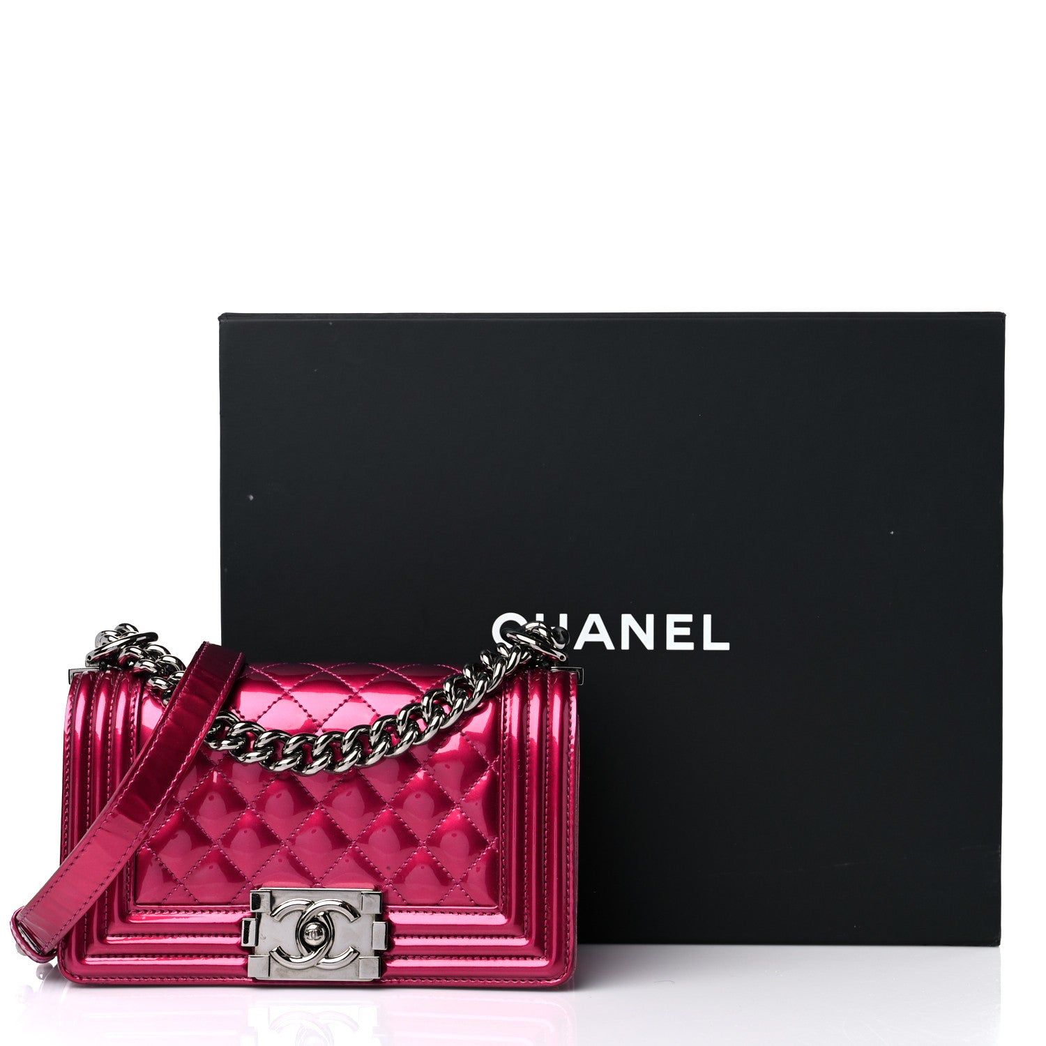 Chanel Metallic Patent Calfskin Quilted Small Boy Flap Pink 13 of 13