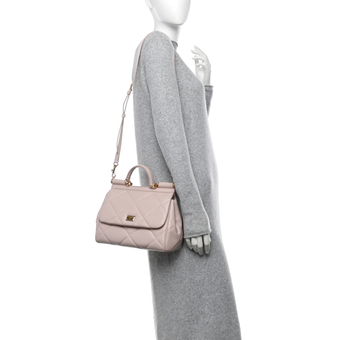 Nappa Quilted Medium Miss Sicily Satchel Rosa Polvere