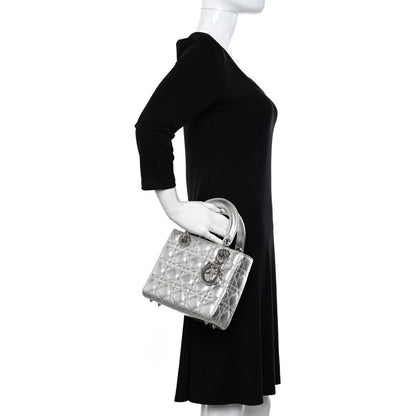 Christian Dior Metallic Grained Calfskin Cannage Small Lady Dior Silver 2 of 17