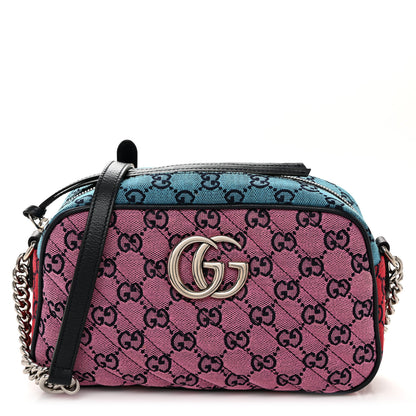 Gucci Monogram Multicolor Matelasse Diagonal Small GG Marmont Chain Shoulder Bag Pink Blue Green Red Light Blue 1 of 10