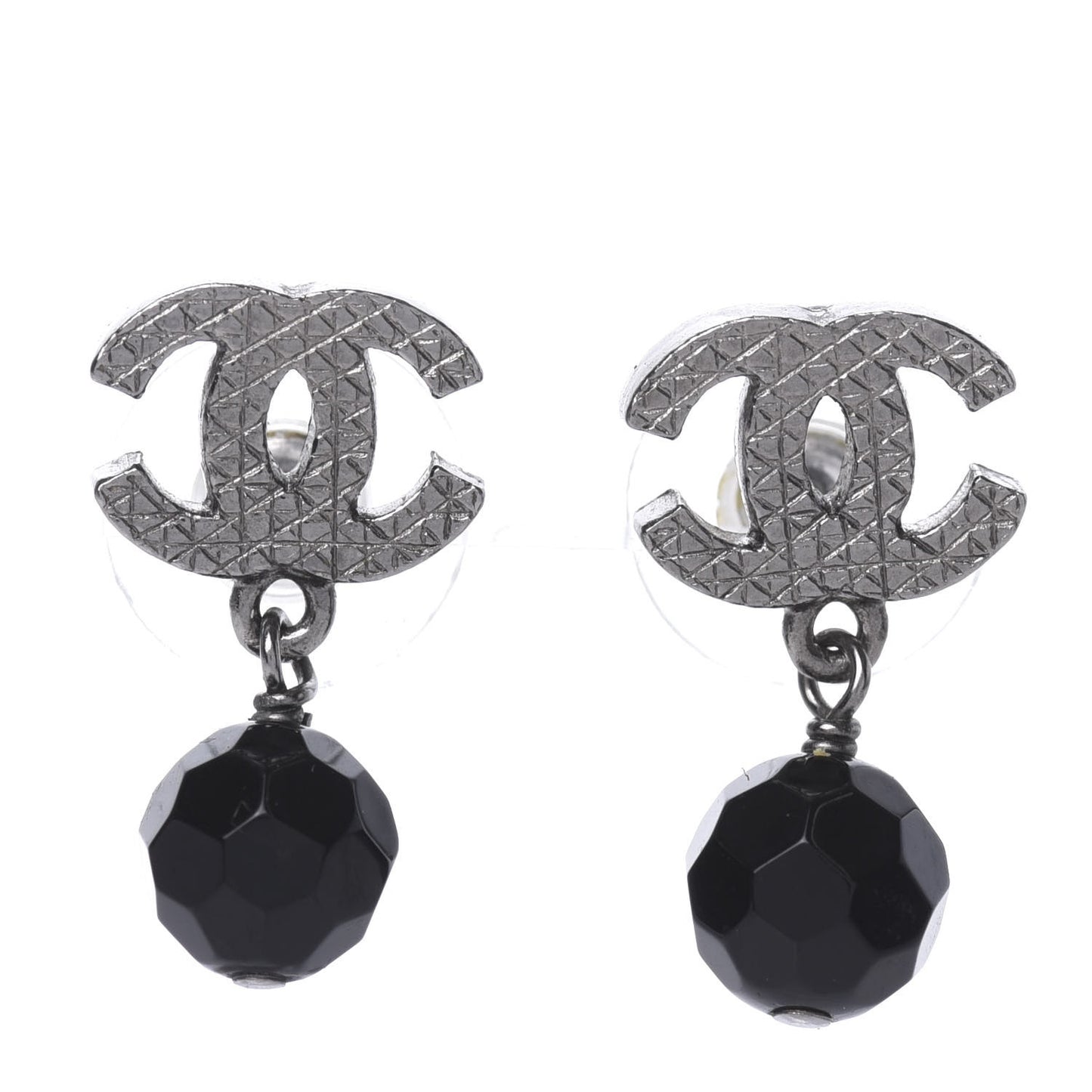 Ruthenium Bead CC Drop Earrings Black