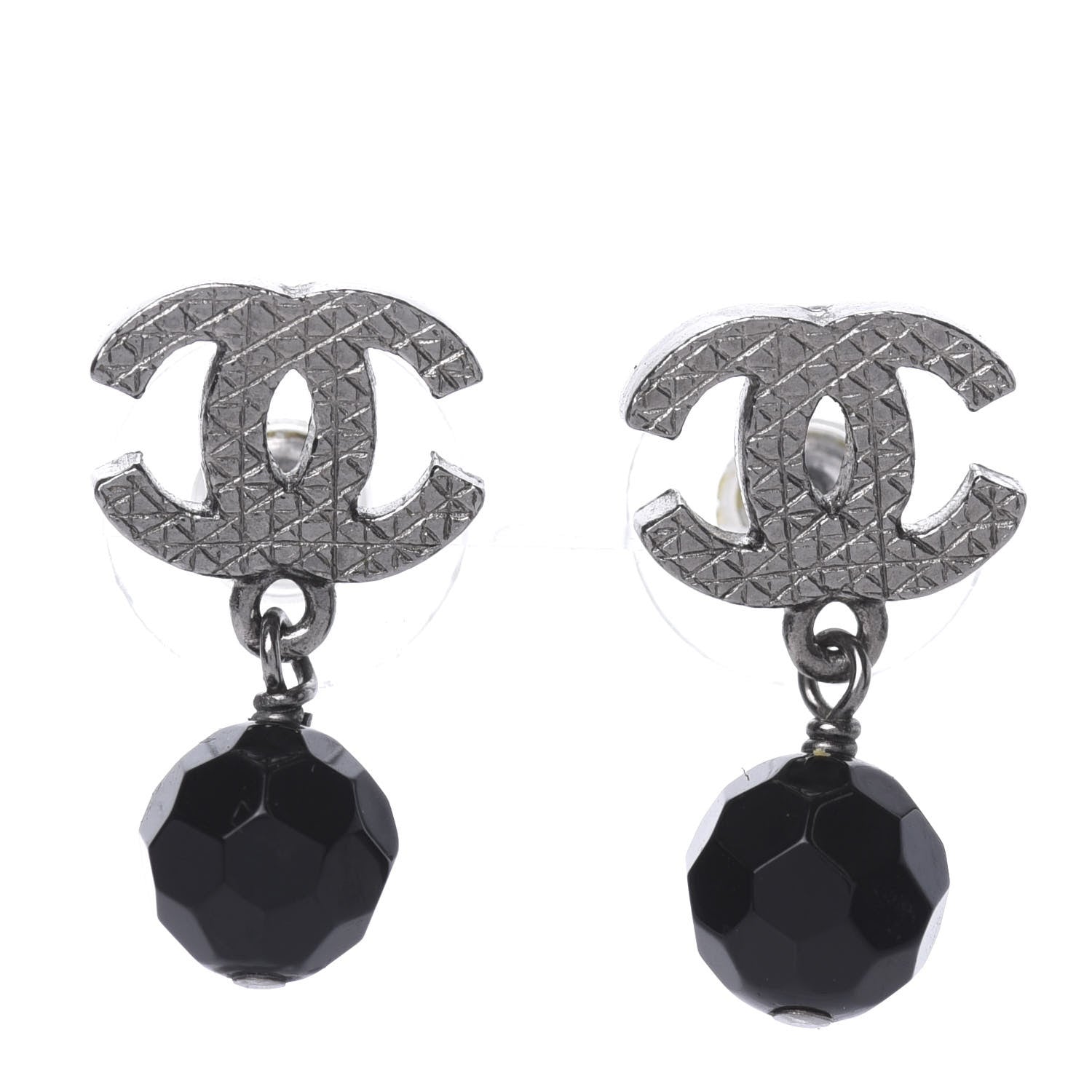 Chanel Ruthenium Bead CC Drop Earrings Black 1 of 5