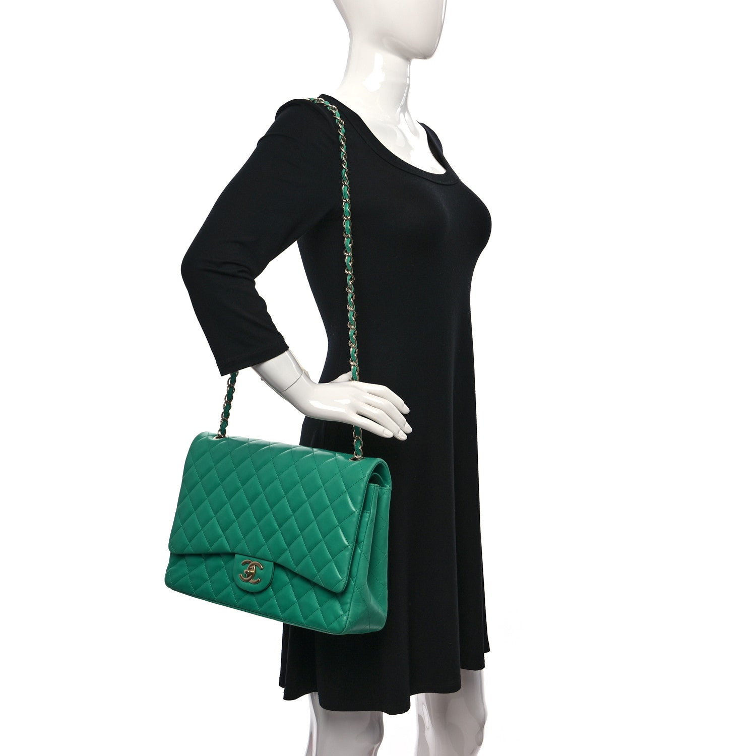 Chanel Lambskin Quilted Maxi Double Flap Green 2 of 10