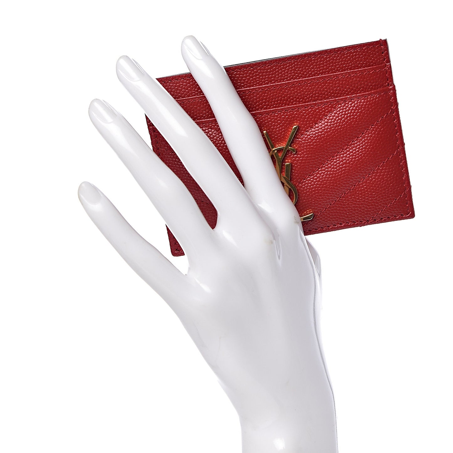 Grain De Poudre Matelasse Chevron Monogram Credit Card Case New Red