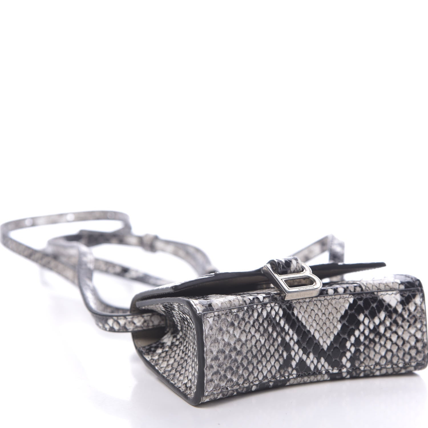 Balenciaga Shiny Calfskin Python Effect Hourglass Top Handle Bag Mini Black White 8 of 10
