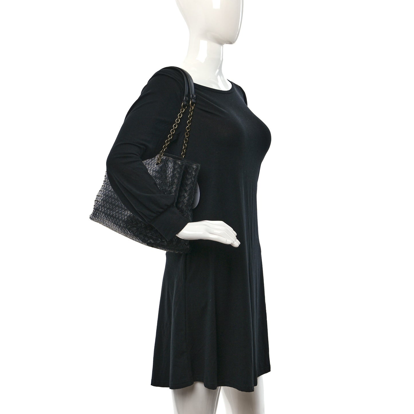 Nappa Intrecciato Medium Classic Chain Strap Tote Black