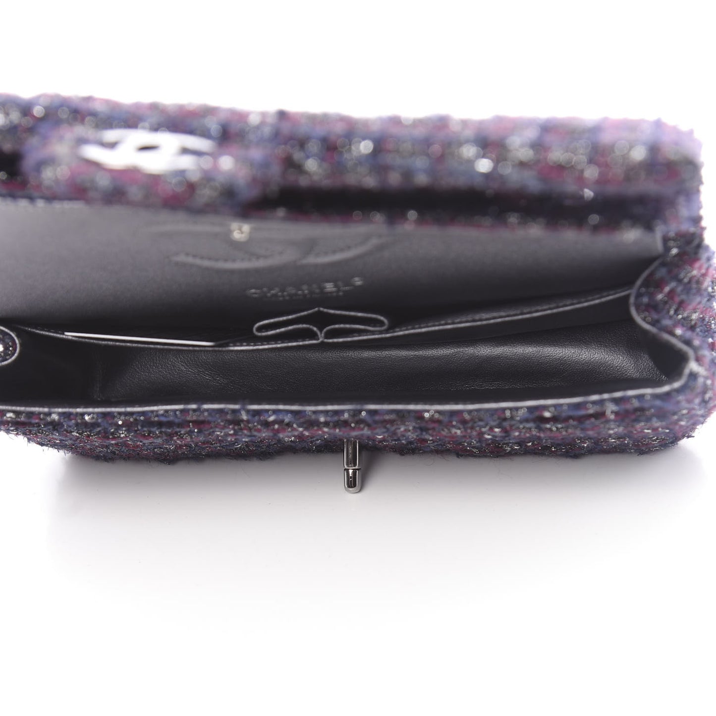 Tweed Quilted Medium Double Flap Purple