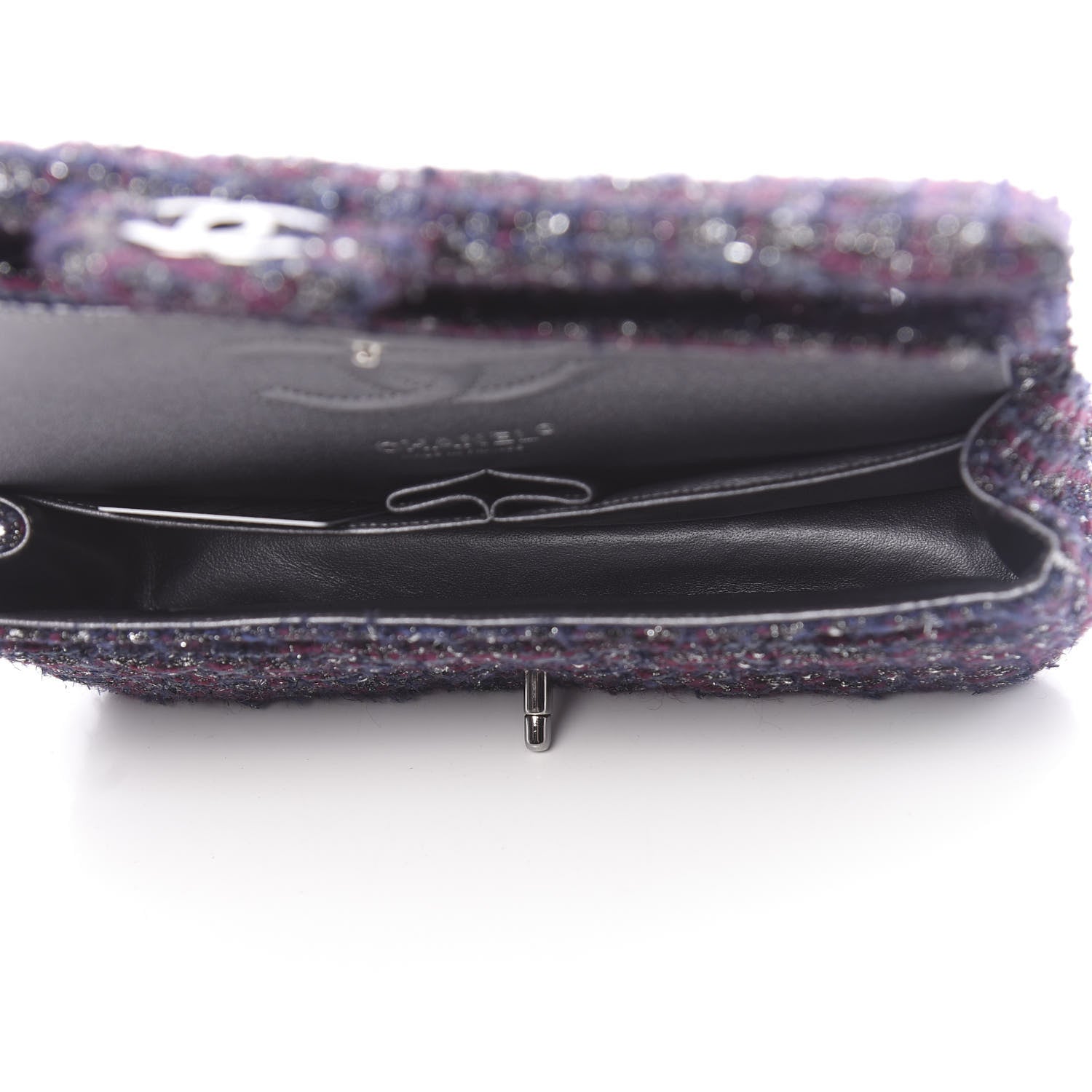Chanel Tweed Quilted Medium Double Flap Purple 5 of 10