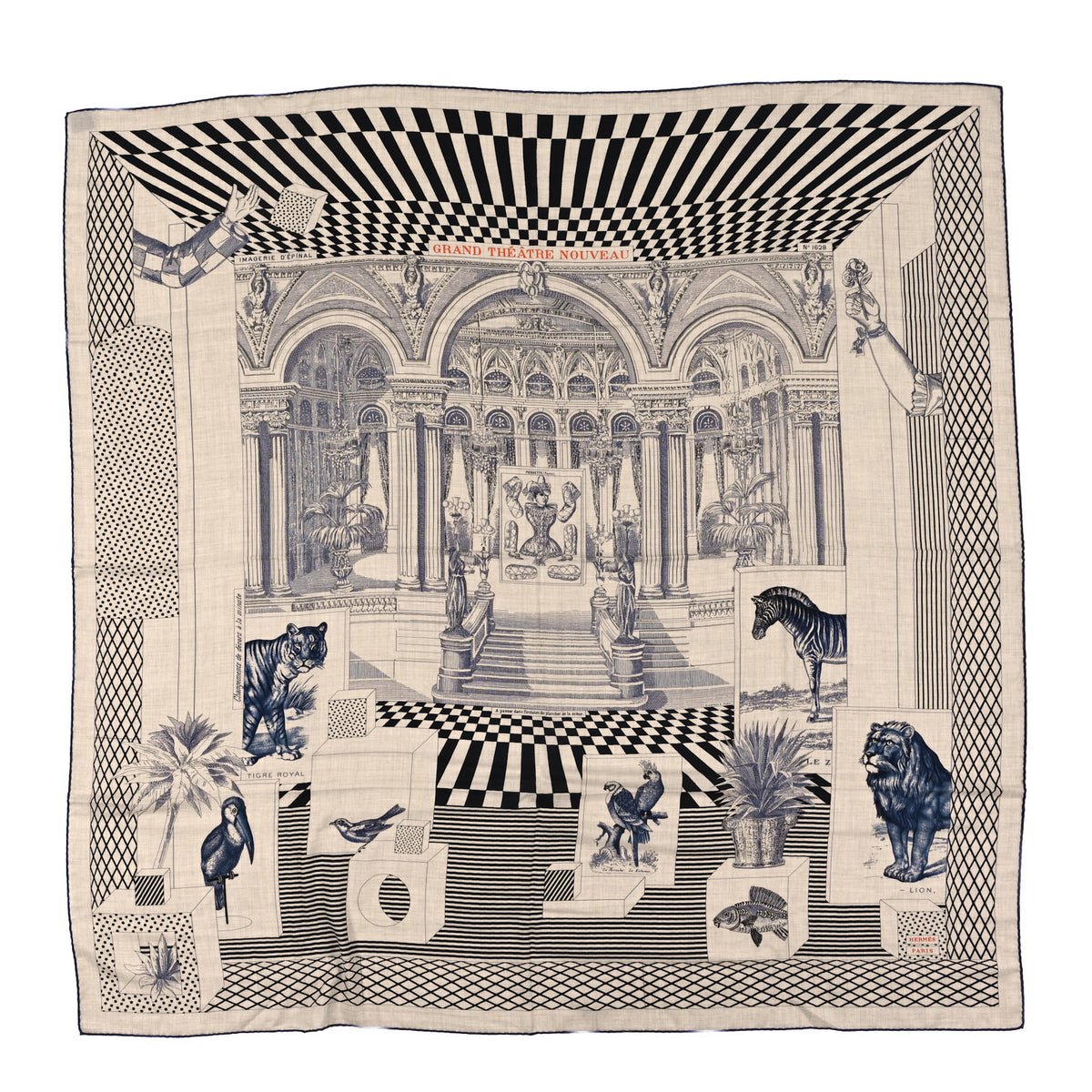 Cashmere Silk Grand Theatre Nouveau Shawl 140 Naturel Marine Black