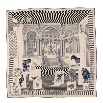 Hermes Cashmere Silk Grand Theatre Nouveau Shawl 140 Naturel Marine Black 1 of 3