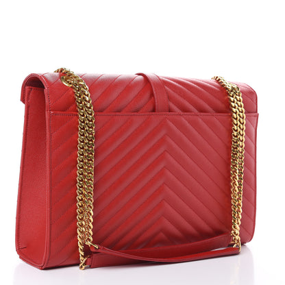 Saint Laurent Grain De Poudre Matelasse Chevron Large Monogram Satchel Lipstick Red 4 of 10