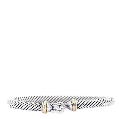 David Yurman Sterling Silver 18K Yellow Gold 5mm Cable Classic Buckle Bracelet 1 of 4