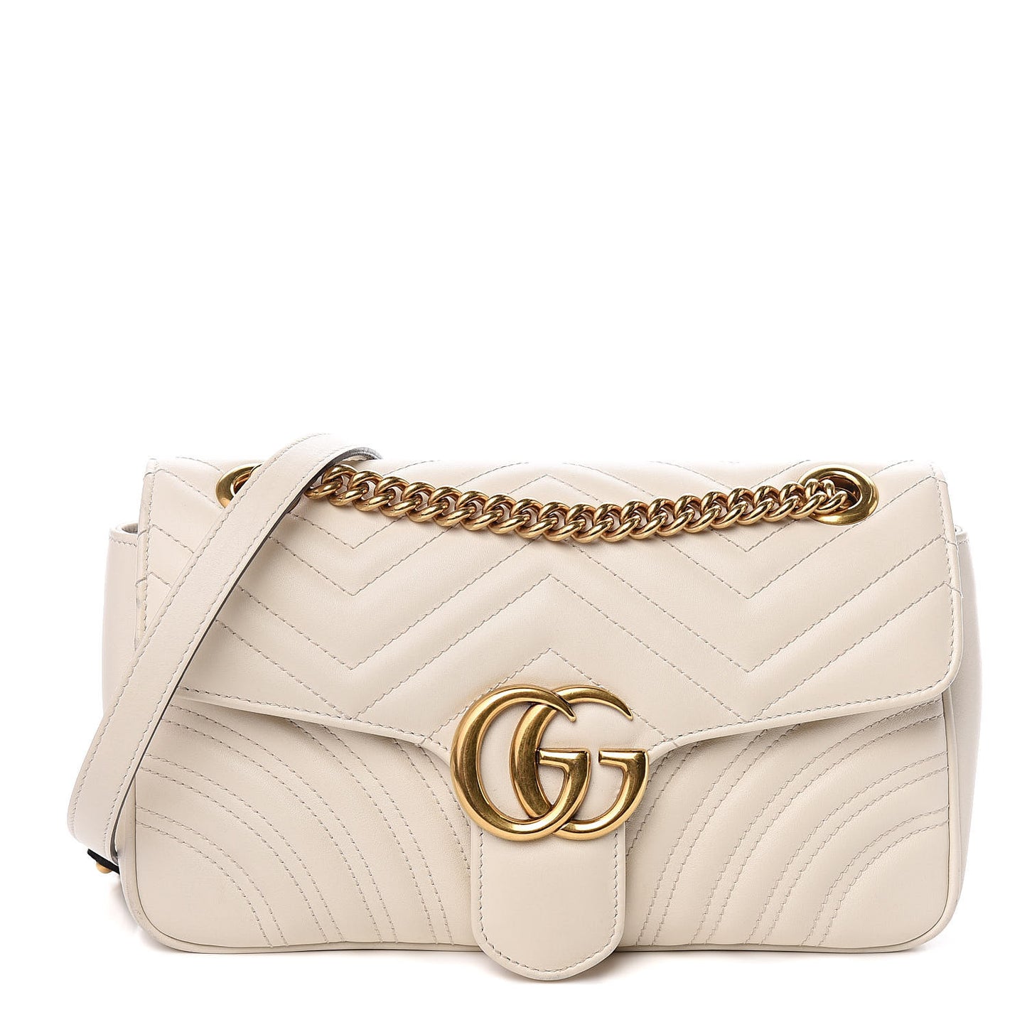 Calfskin Matelasse Small GG Marmont Shoulder Bag White