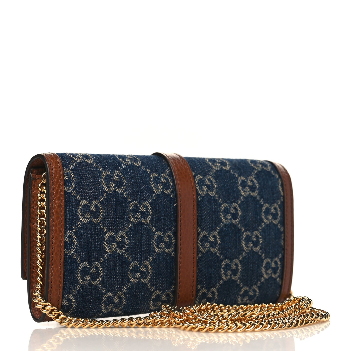 New Denim GG Monogram Jackie 1961 Chain Wallet Blue Tea Cuir