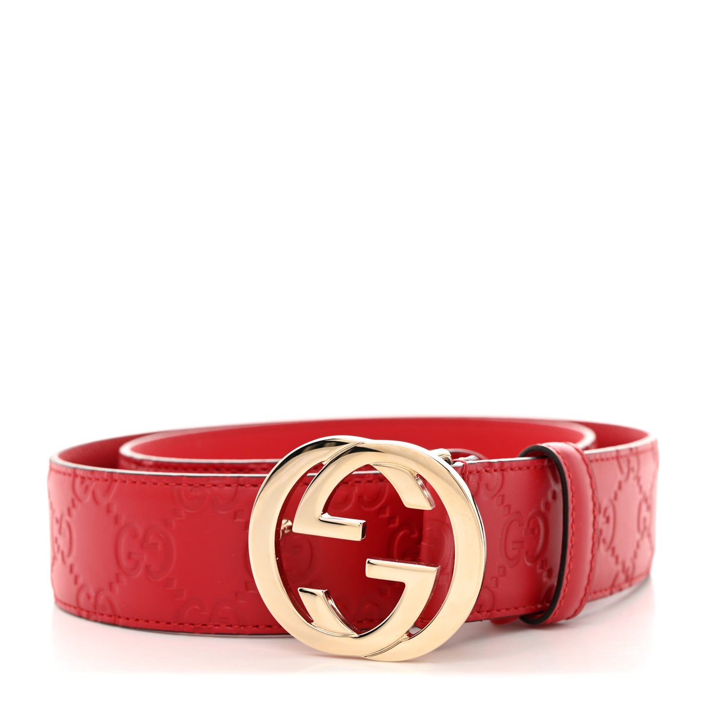 Guccissima Signature Interlocking G 37mm Belt 85 34 Hibiscus Red