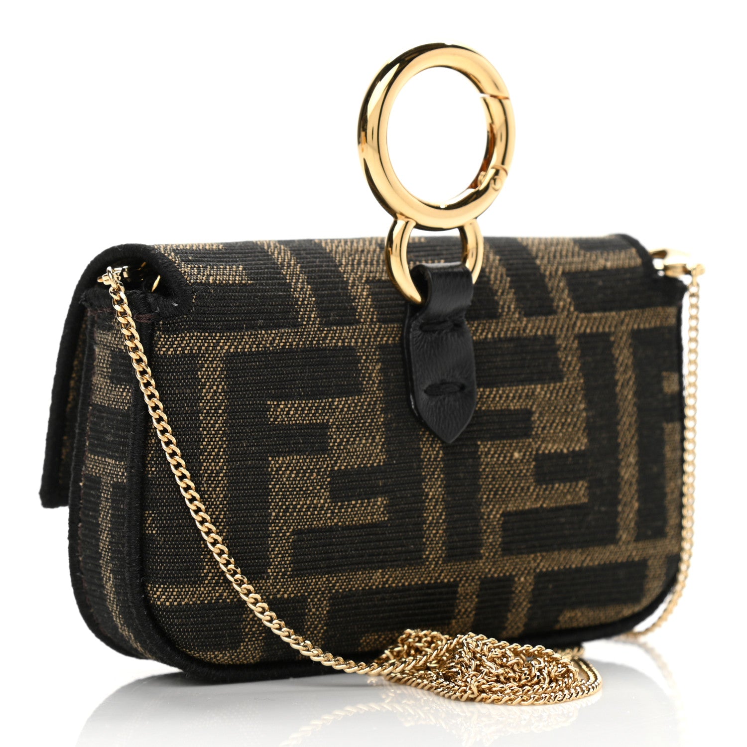 Fendi Fabric Jacquard FF 1974 Nano Baguette Charm Tobacco Moro Black 3 of 12