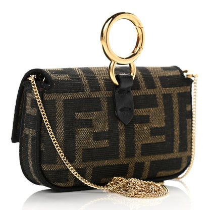 Fendi Fabric Jacquard FF 1974 Nano Baguette Charm Tobacco Moro Black 3 of 12