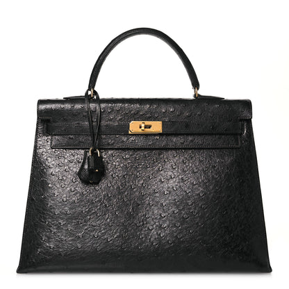 Hermes Ostrich Kelly Sellier 35 Black 1 of 14