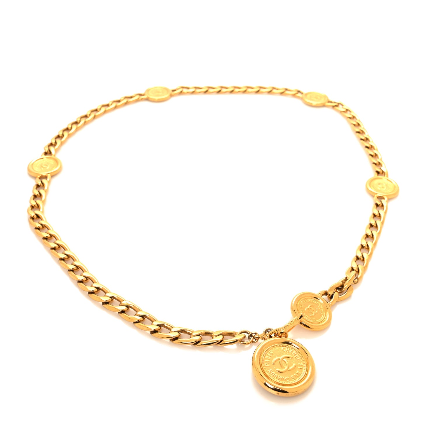 Metal Chain CC Medallion Belt Gold