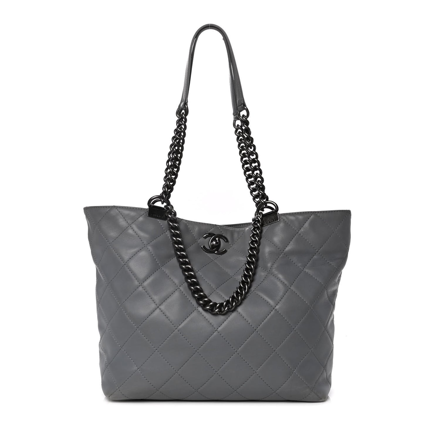 Lambskin Quilted Shopping Tote Grey