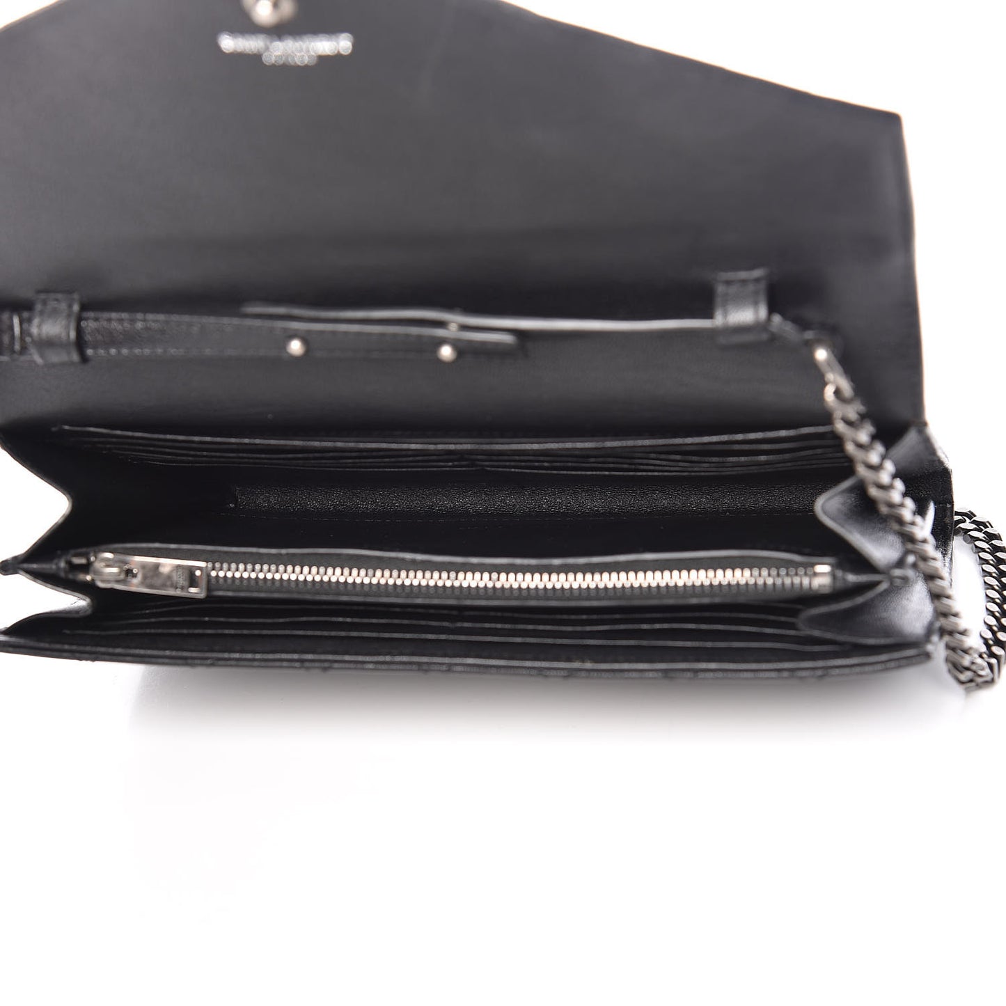Sheepskin Tri-Quilt Monogram Envelope Chain Wallet Black