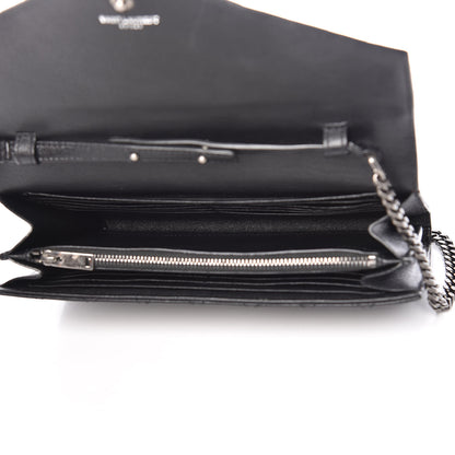 Saint Laurent Sheepskin Tri-Quilt Monogram Envelope Chain Wallet Black 5 of 11