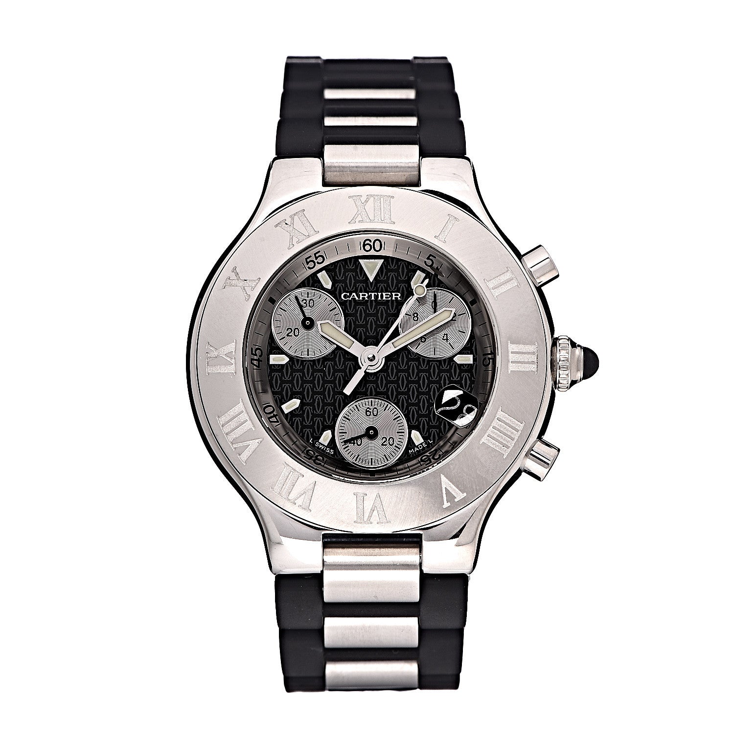 Cartier Stainless Steel Rubber 38mm Must 21 Chronoscaph Quartz Watch Black 1 of 8