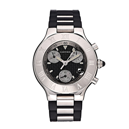 Cartier Stainless Steel Rubber 38mm Must 21 Chronoscaph Quartz Watch Black 1 of 8