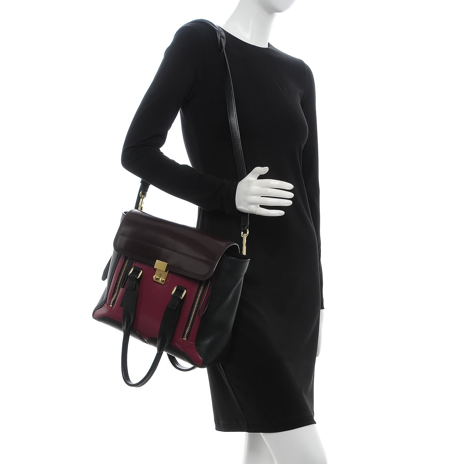 3.1 Phillip Lim 3.1 Smooth Calfskin Medium Pashli Satchel Berry Black 2 of 7