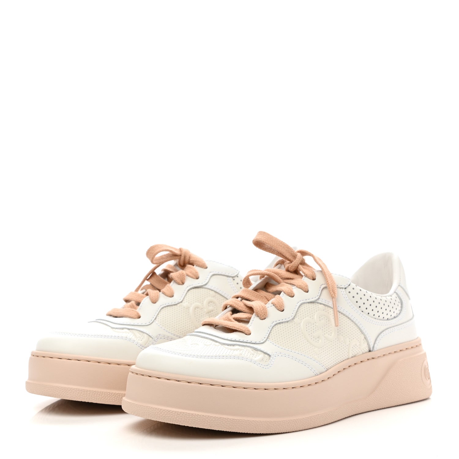 Gucci Calfskin GG Tennis Embossed Womens Platform 55mm Sneakers 37.5 White 3 of 7