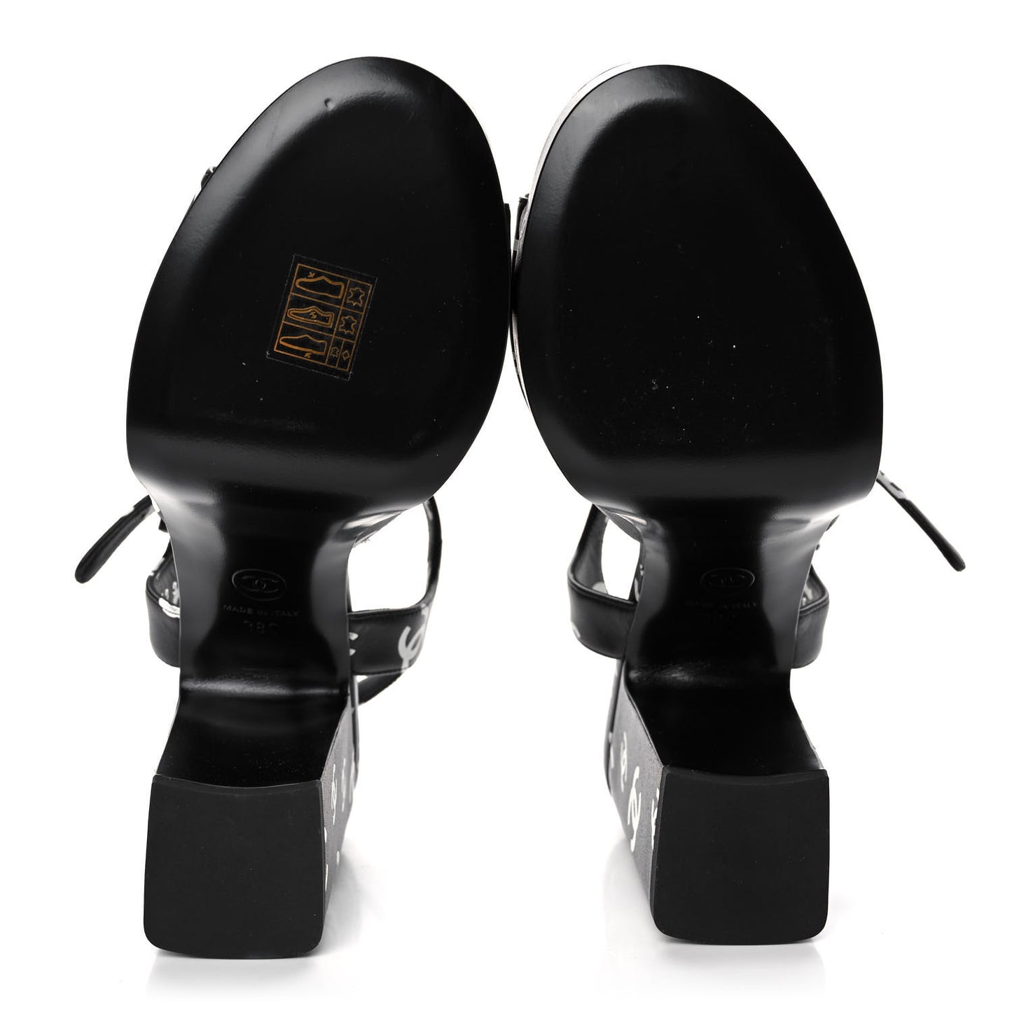 Printed Lambskin CC Platform Sandals 38 Black White