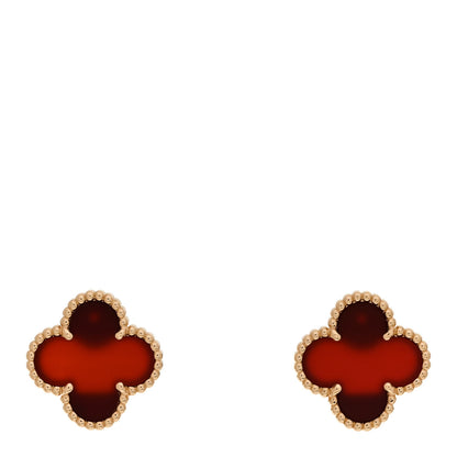 Van Cleef & Arpels 18K Yellow Gold Carnelian Vintage Alhambra Earrings 1 of 5