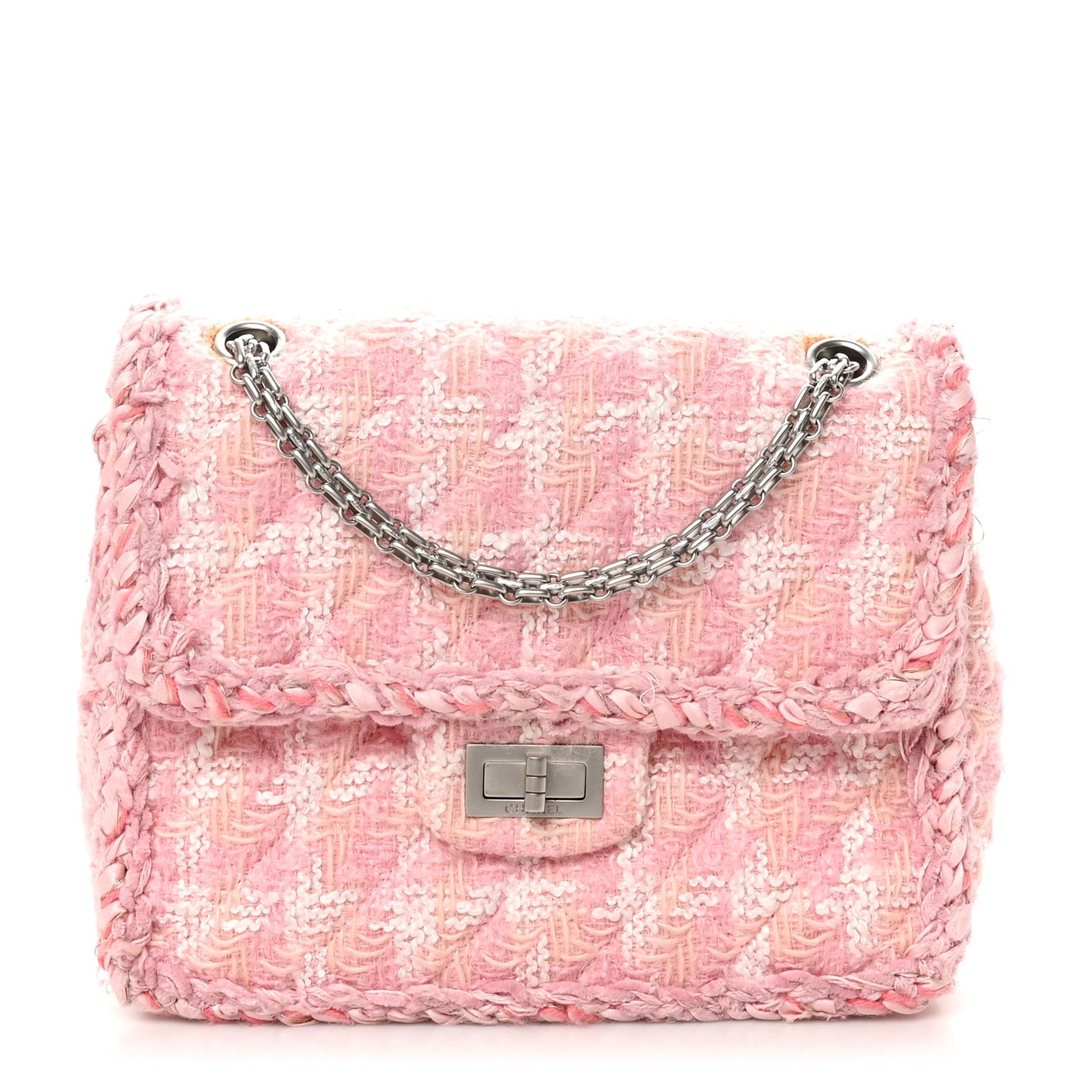 Tweed Braid Mini Reissue Square Flap Pink White