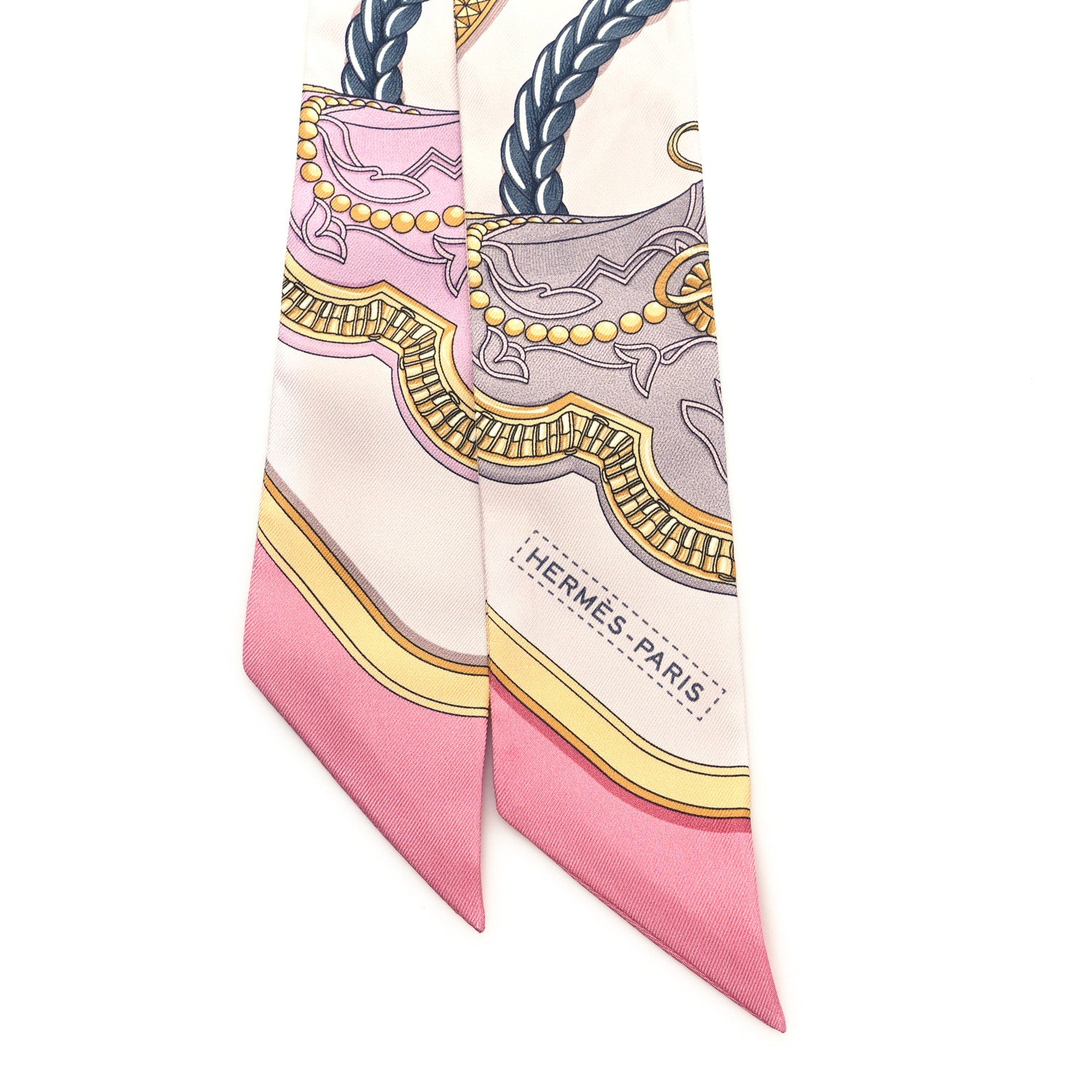 Hermes Silk Grand Apparat Twilly Rose Nacre Gold Anthracite 2 of 3