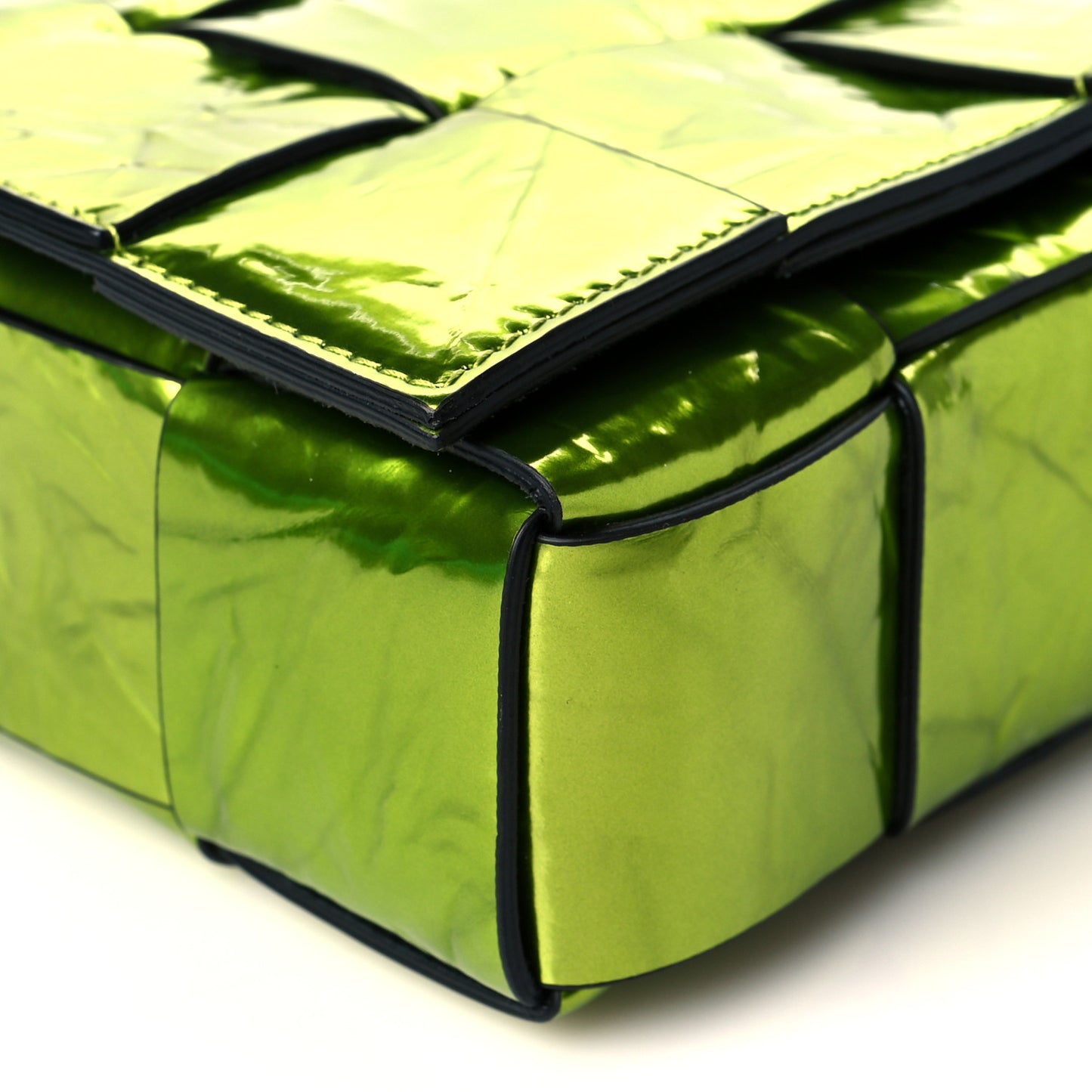Metallic Crushed Calfskin Maxi Intrecciato Cassette Crossbody Bag Chlorophyll