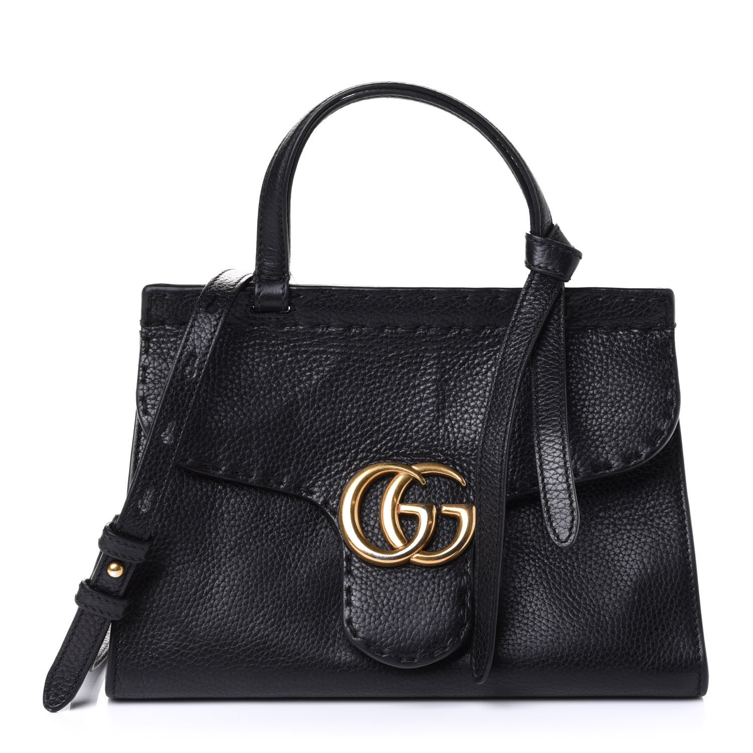 Gucci Calfskin Mini GG Marmont Top Handle Bag Black 1 of 5