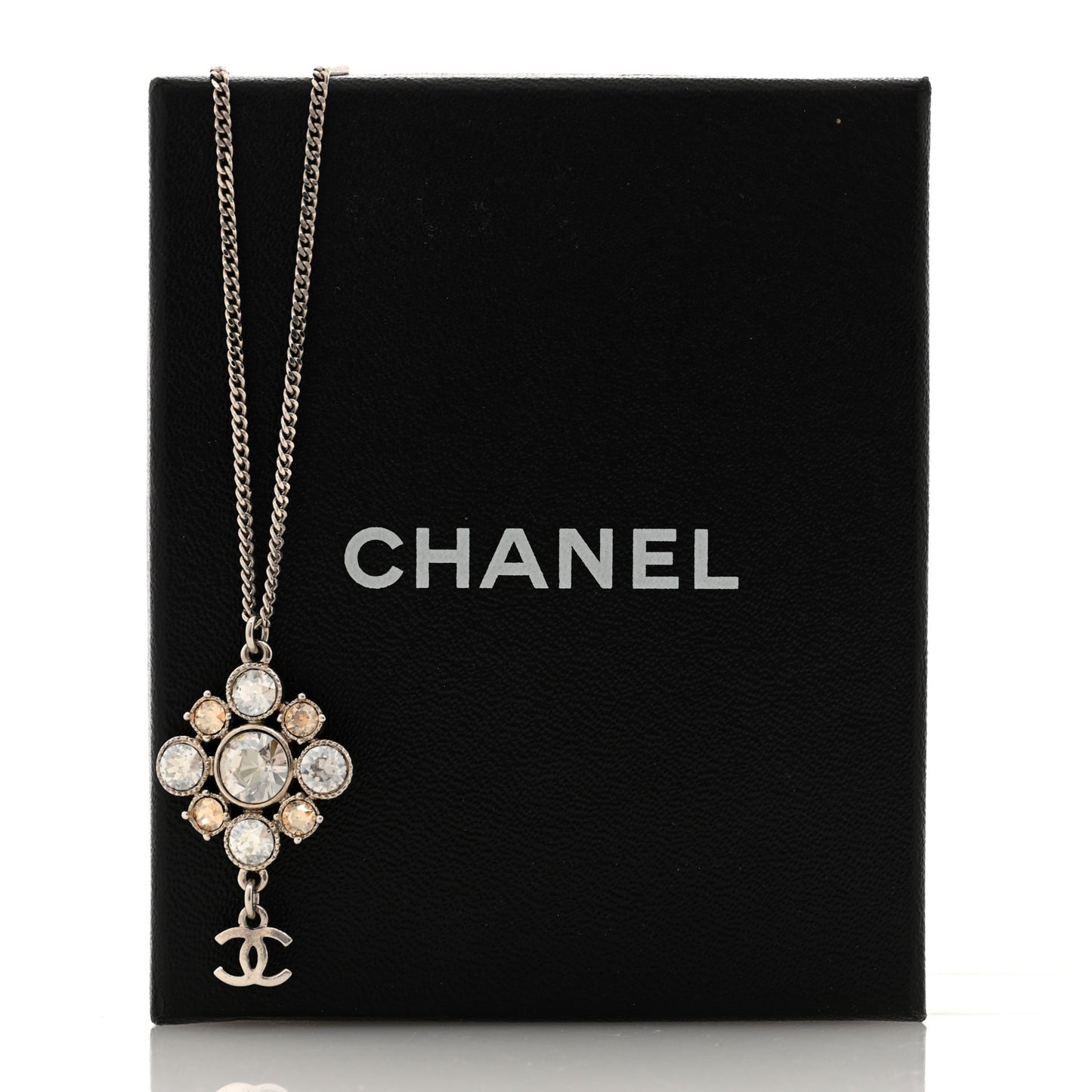 Crystal CC Drop Pendant Necklace Silver
