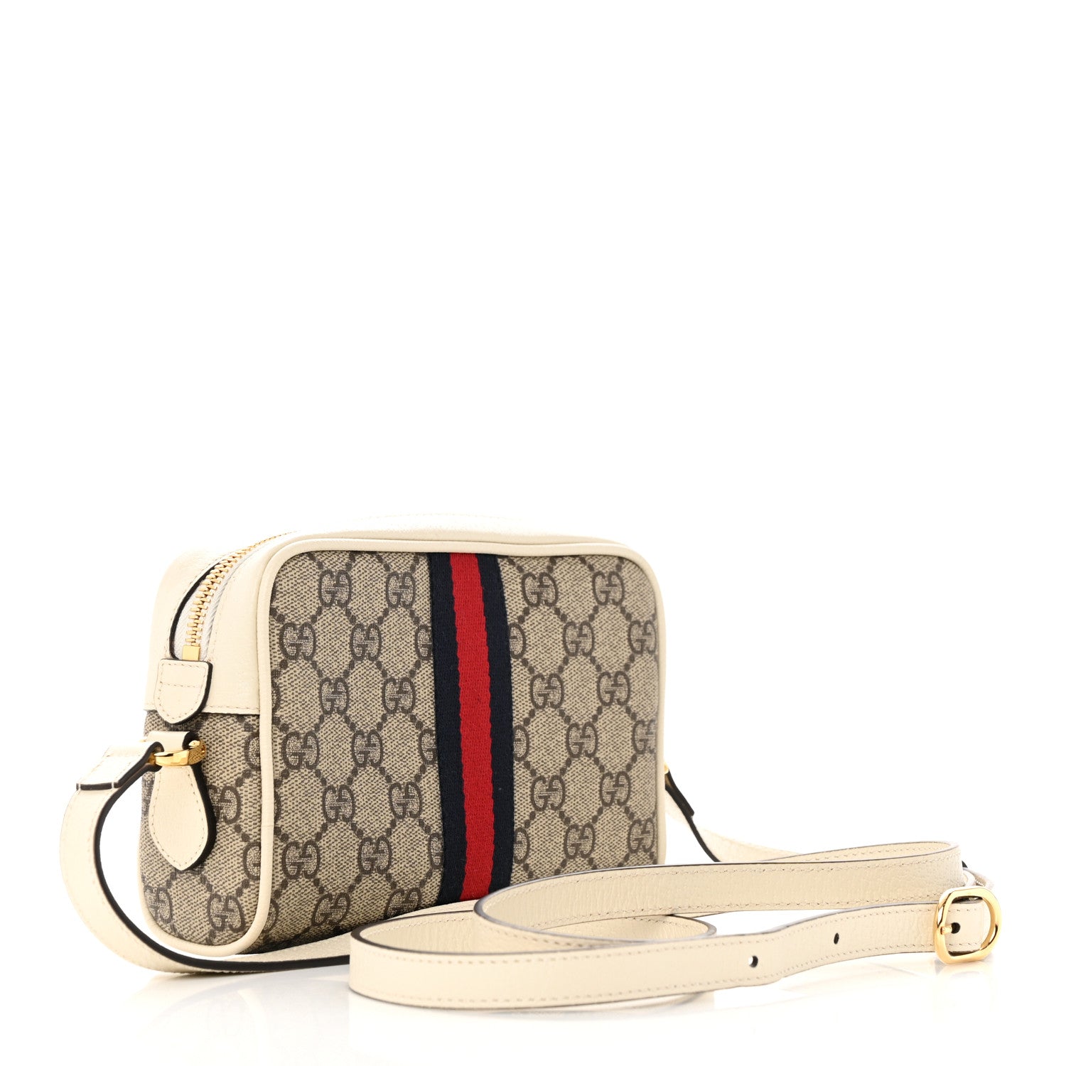 Gucci GG Supreme Monogram Textured Calfskin Web Mini Ophidia Shoulder Bag Beige Ebony Mystic White 3 of 12